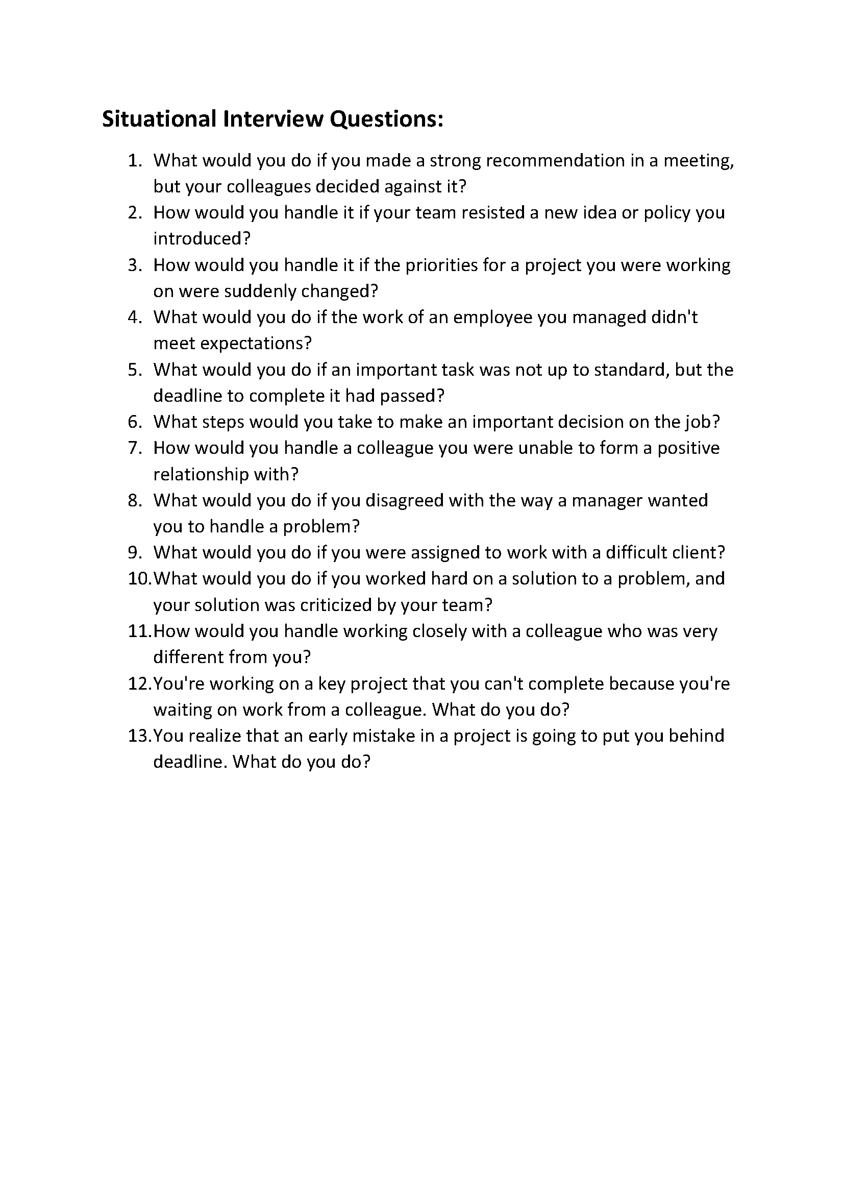 10 - Situational Interview Questions
